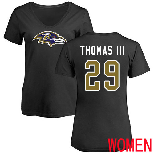 Baltimore Ravens Black Women Earl Thomas III Name and Number Logo NFL Football #29 T Shirt->women nfl jersey->Women Jersey
